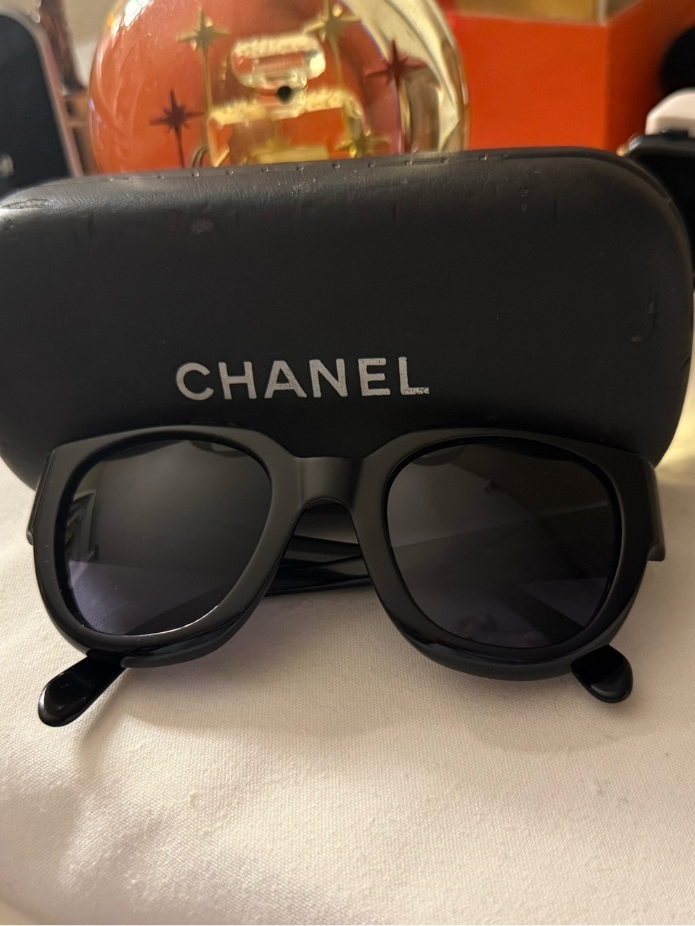 Authentic Chanel 05247 Vintage Black Oversized Logo Sunglasses Made in Italy